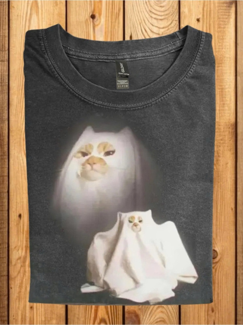 Ghost Cat Graphic T-shirt- Funny Halloween Gift Shirt